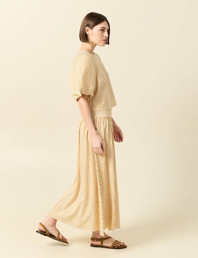 Jupe longue &eacute;vas&eacute;e taille haute beige moyen femme