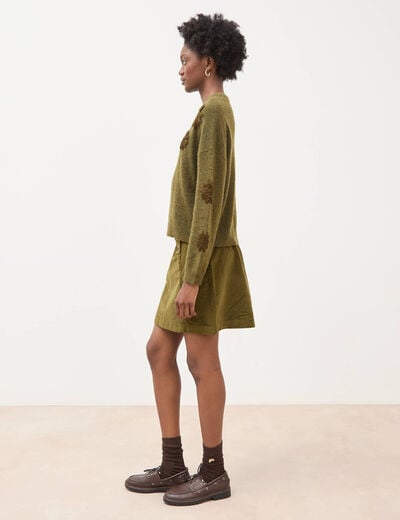 Pull manches longues col rond vert olive femme