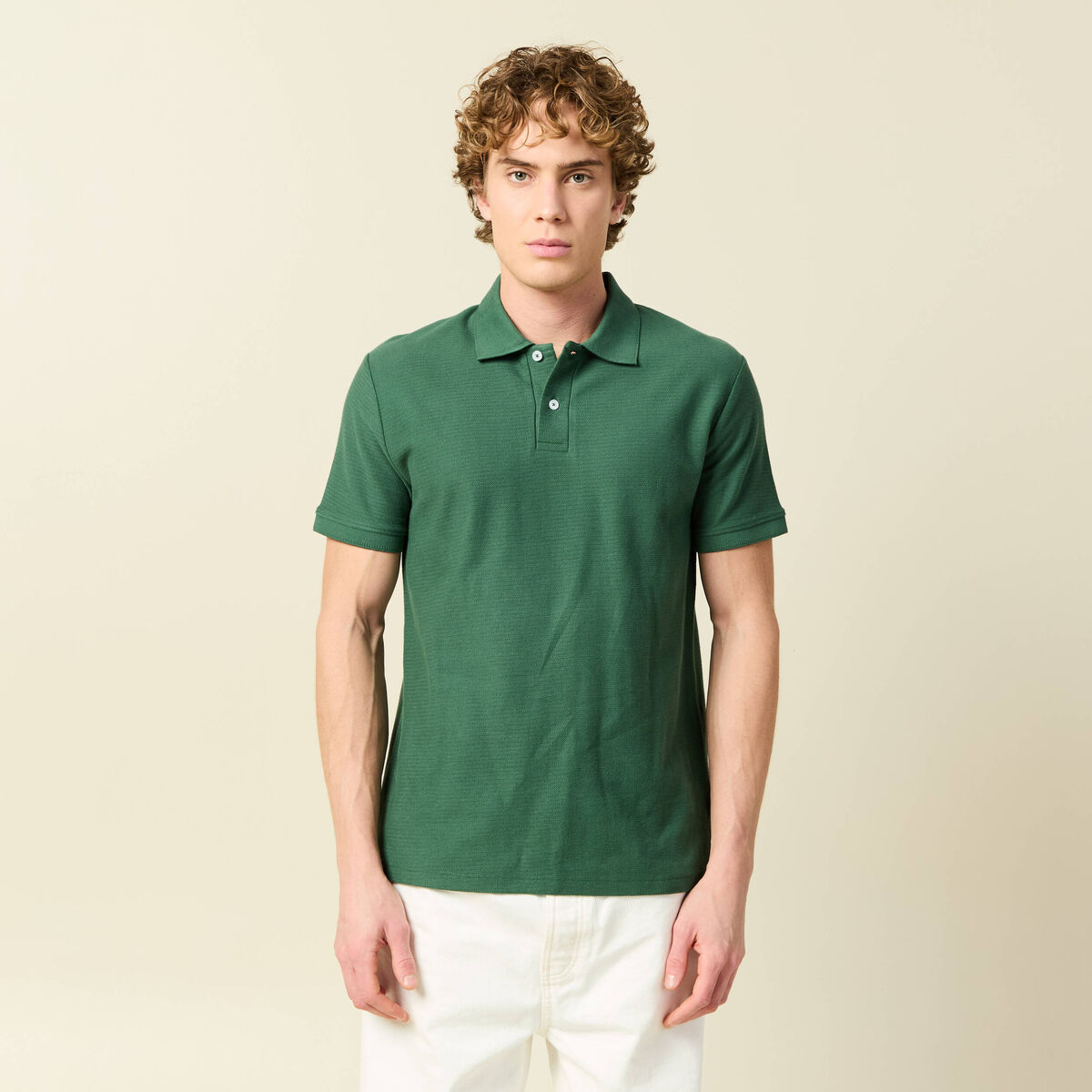 Polo cintr&eacute; manches courtes vert homme