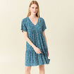 Robe évasée manches courtes bleu femme