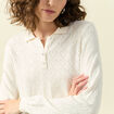 Pull ajour&eacute; manches longues en coton ecru femme