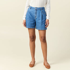Short droit en jean à pinces denim baby bleu femme