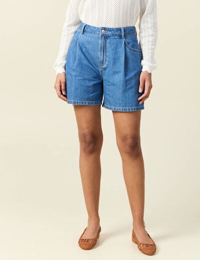 Short droit en jean à pinces denim baby bleu femme