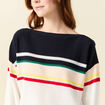 Pull col bateau manches longues en coton bleu marine femme
