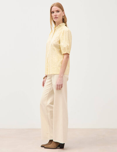 Chemise en coton manches coude jaune clair femme