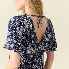 Robe évasée manches courtes bleu femme