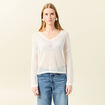 Pull manches longues ajouré ecru femme