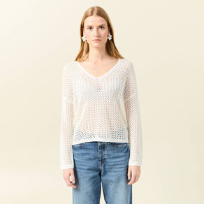 pull manches longues ajoure ecru femme Pull manches longues ajouré ecru femme