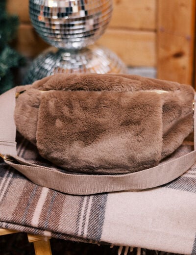 Sac banane en fausse fourrure marron clair femme
