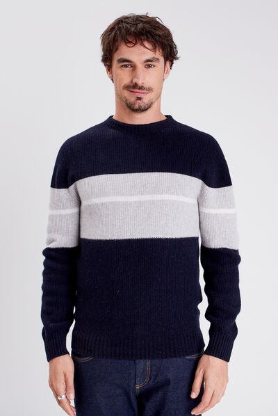 Pull manches longues bleu foncé homme