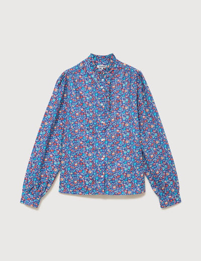 Chemise droite en coton manches longues bleu marine femme