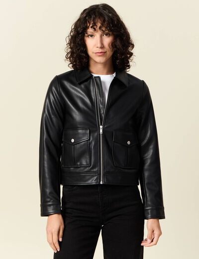 Blouson simili cuir noir femme
