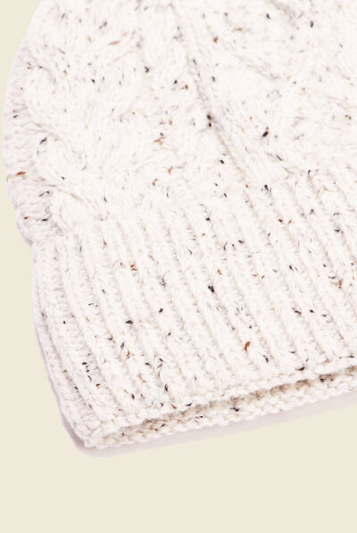 Bonnet tricoté à torsades ecru homme
