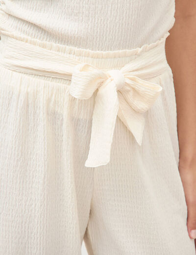 Pantalon loose avec ceinture creme femme