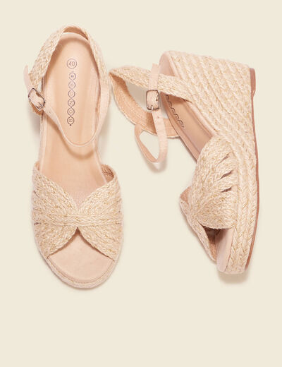 Sandales compensées paille creme femme