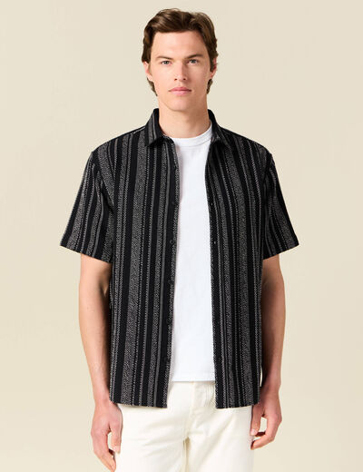Chemise ray&eacute;e manches courtes noir homme