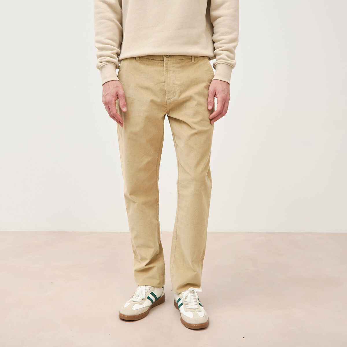 Pantalon straight velours longueur 32 beige homme