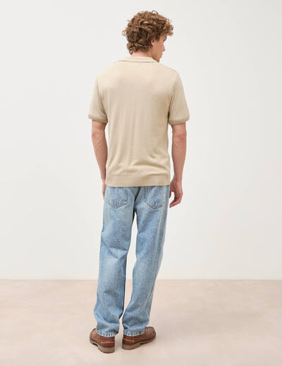Polo manches courtes col cubain beige homme