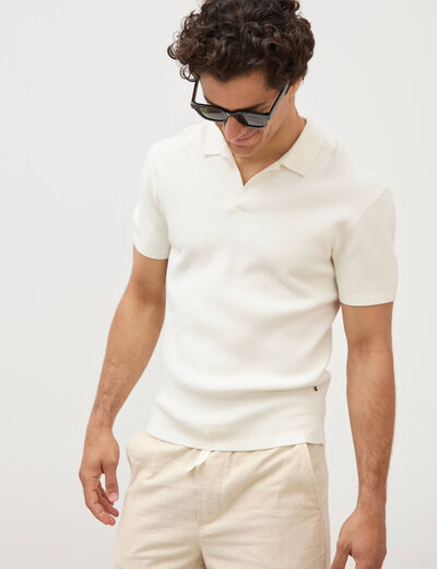 Polo cintr&eacute; manches courtes ecru homme