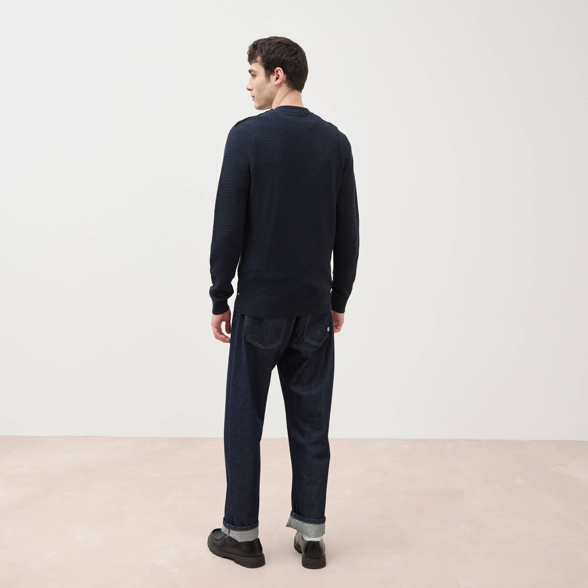 Pull col rond manches longues bleu marine homme