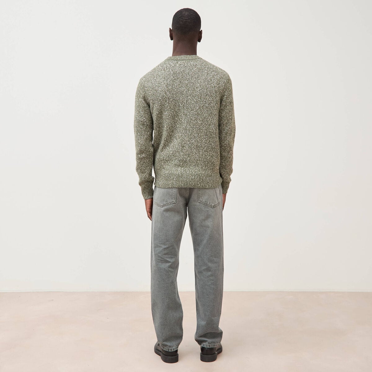 Pull droit tweed manches longues vert kaki homme