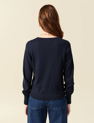 Pull manches longues bleu marine femme