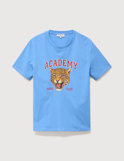 T-shirt droit col rond manches courtes bleu clair femme