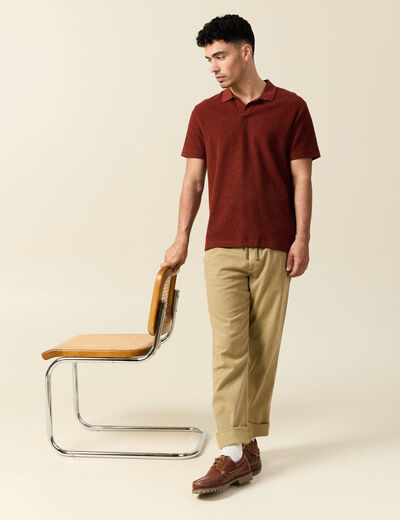 Polo manches courtes marron cognac homme