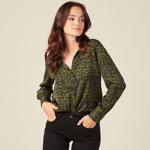 Chemise satin éco-responsable vert kaki femme