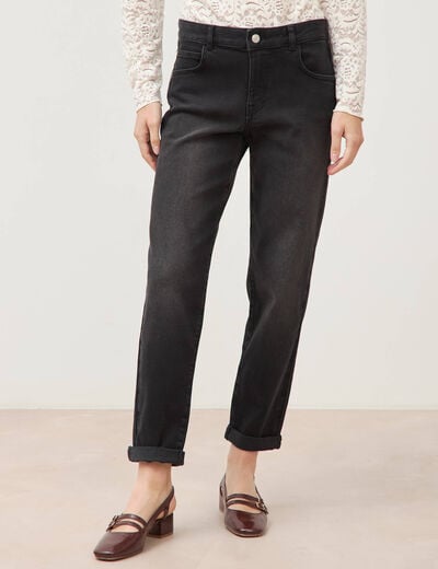 Jeans droit 7/8&egrave;me taille standard denim noir femme