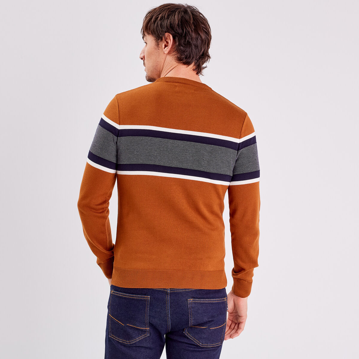 Pull manches longues marron homme