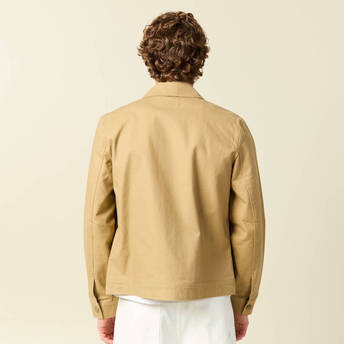 Blouson droit court en coton beige homme