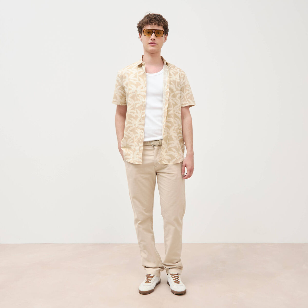 Chemise manches courtes beige moyen homme