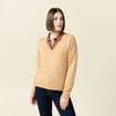 Pull fin col V manches longues marron clair femme