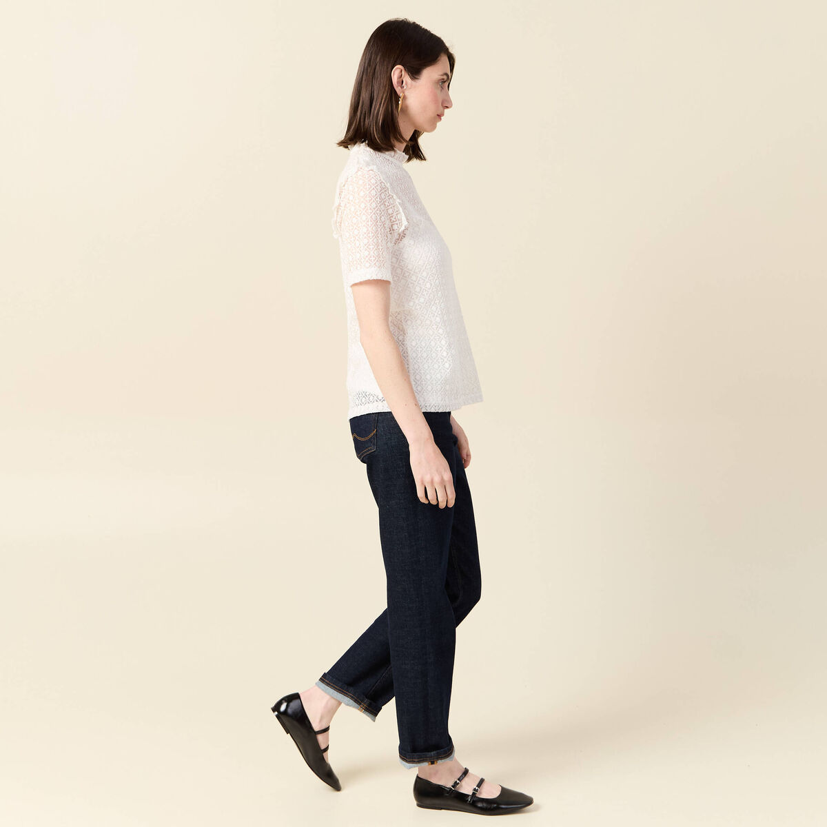 T-shirt manches courtes ecru femme