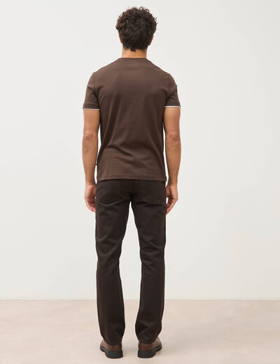 T-shirt droit col rond manches courtes marron homme