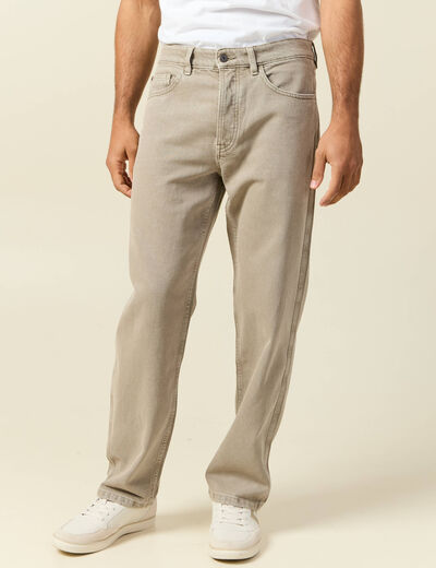Jeans large longueur 32 en coton denim beige homme