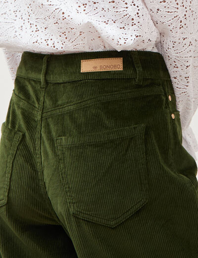 Pantalon barrel taille haute velours vert fonc&eacute; femme