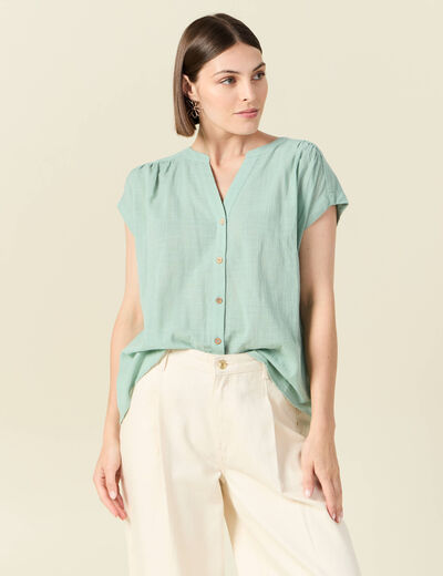 Chemise manches courtes vert pastel femme