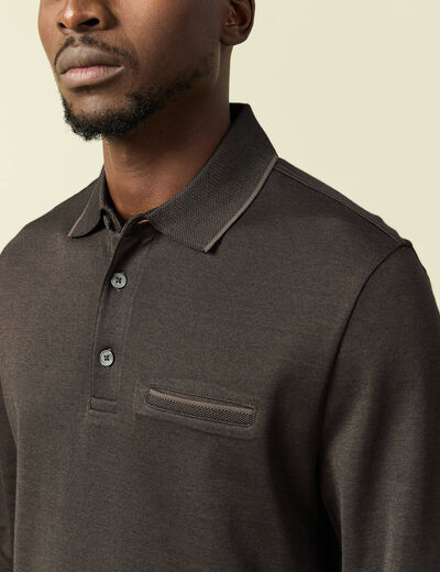 Polo cintr&eacute; manches longues marron fonc&eacute; homme