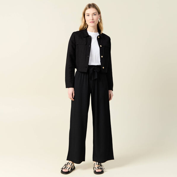 Pantalon large fluide noeud noir femme