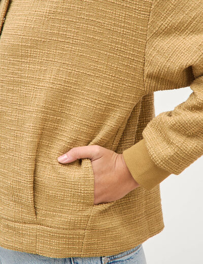 Veste droite manches longues tweed camel femme
