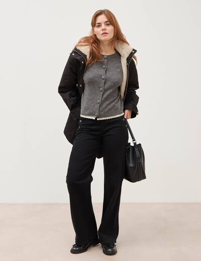 Gilet manches longues col rond gris femme
