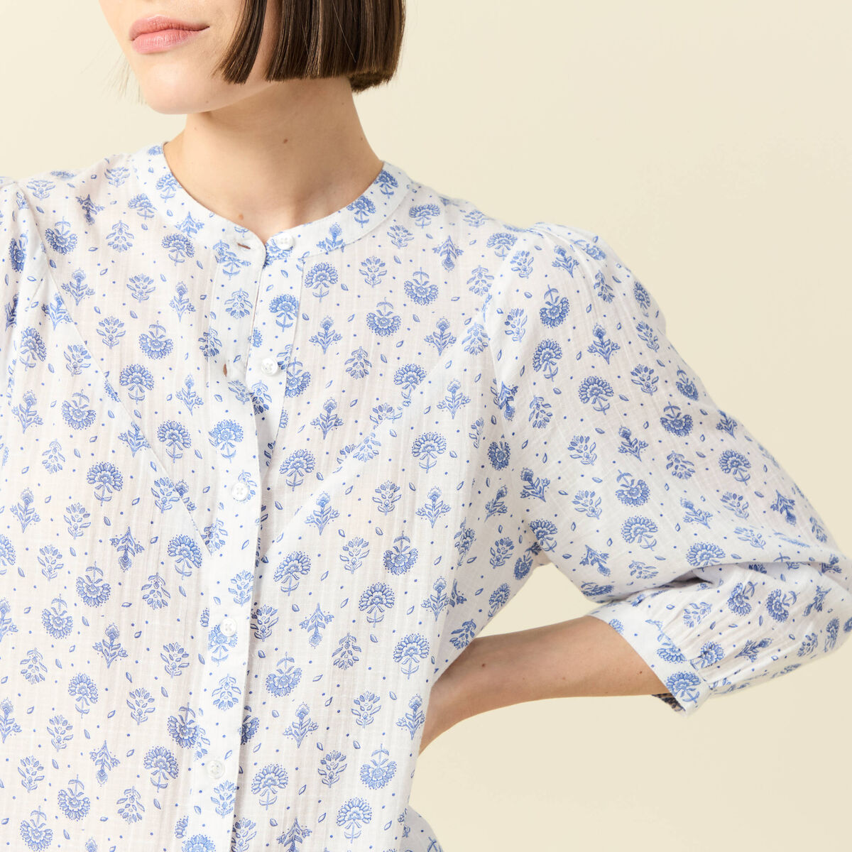 Chemise &agrave; manches longues bleu femme