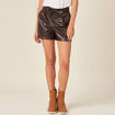 Short similicuir ceinturé marron foncé femme