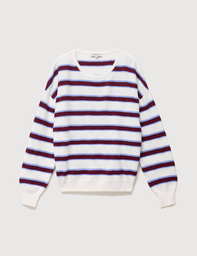 Pull col rond manches longues en coton marron chocolat femme