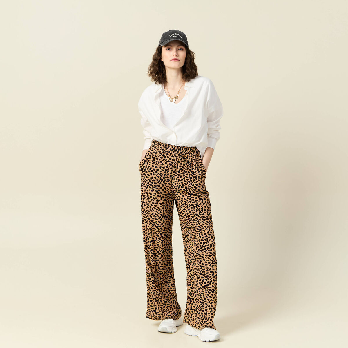 Pantalon large fuide camel femme