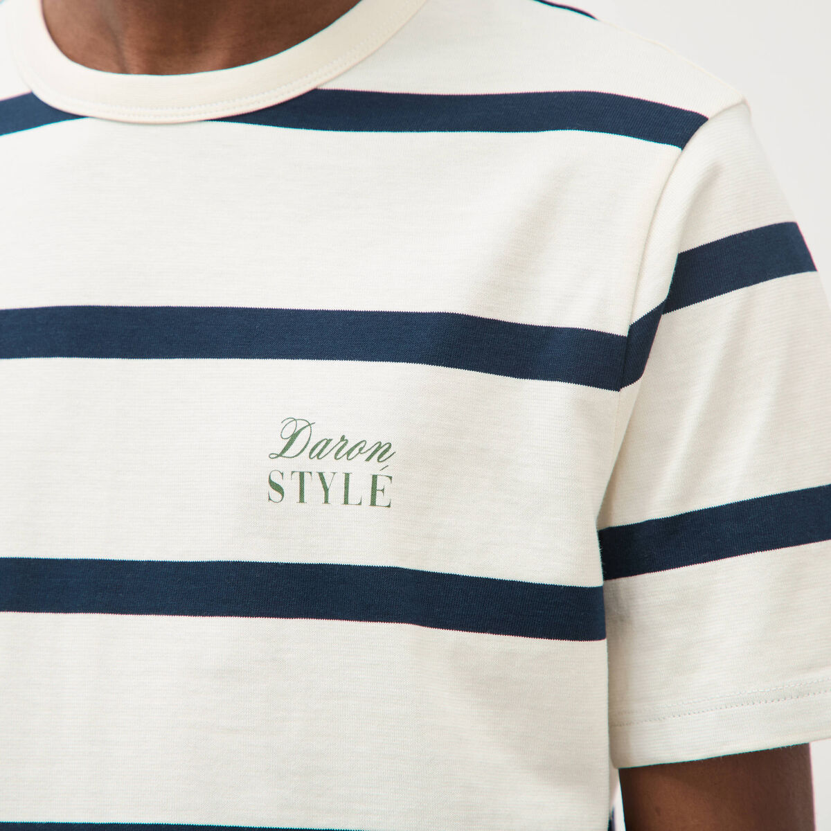 T-shirt col rond manches au coude ecru homme