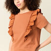 T-shirt en coton manches courtes marron cognac femme