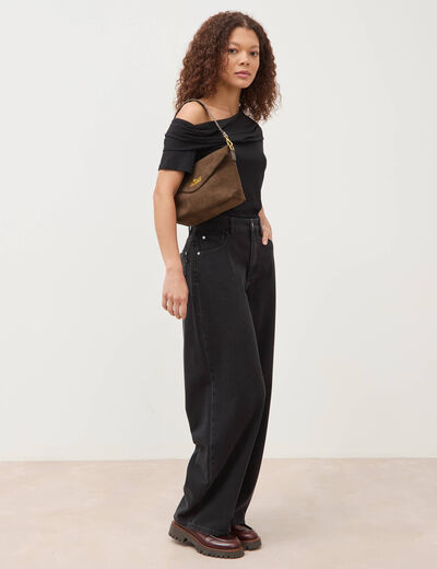 Jeans loose en coton denim gris femme